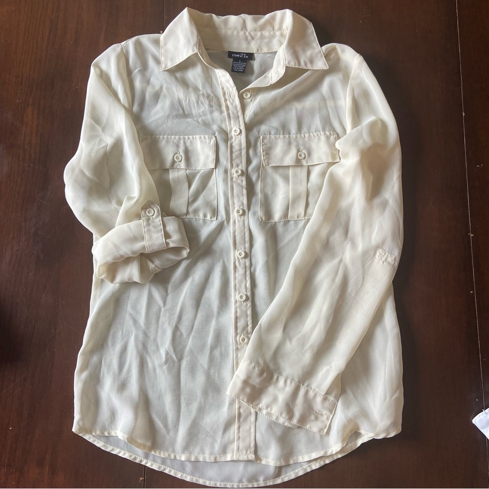 Sheer Long Sleeve Button Down